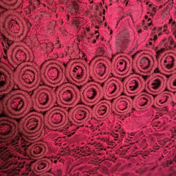 Chic Burgundy Lace Midi Dress - Picture 4 of 7